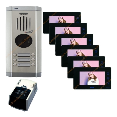 پکیج آیفون تصویری تابا مدل TVD-2070 با حافظه و بدون ماژول تلفن کننده 7 اینچی 6 واحدی