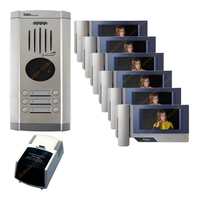 پکیج آیفون تصویری تابا مدل TVD-3070 با حافظه و با ماژول تلفن کننده 7 اینچی 6 واحدی