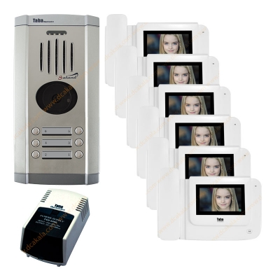 پکیج آیفون تصویری تابا مدل TVD-1043i با حافظه و ماژول تلفن کننده 4.3 اینچی 6 واحدی