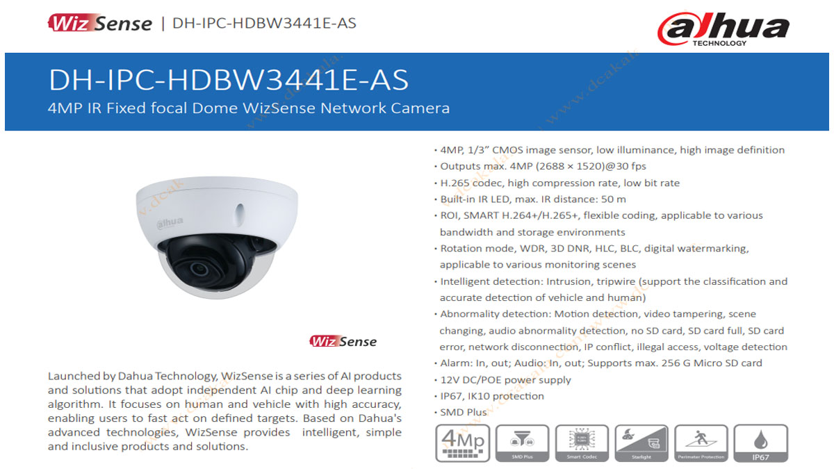 دوربین مداربسته 4 مگاپیکسل تحت شبکه داهوا مدل DH-IPC-HDBW 3441 EP-S