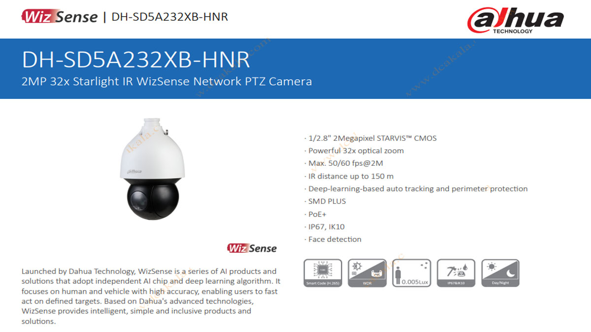 دوربین مداربسته 2 مگاپیکسل تحت شبکه داهوا مدل DH-SD5A232XB-HNR